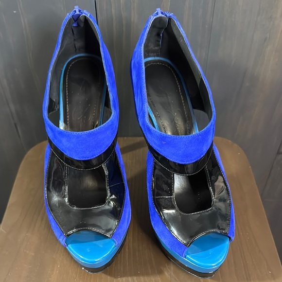 Jessica Simpson Evannan Royal Blue Suede Zip -Back Platform Shootie Heel 7.5 - Picture 1 of 6